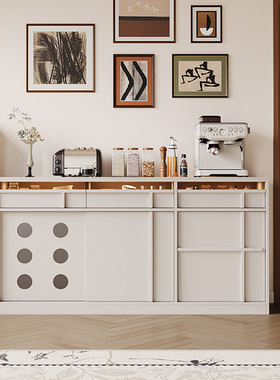 奶油风白色实木餐边柜客厅靠墙一体骨骼线储物柜厨房茶水置物矮柜