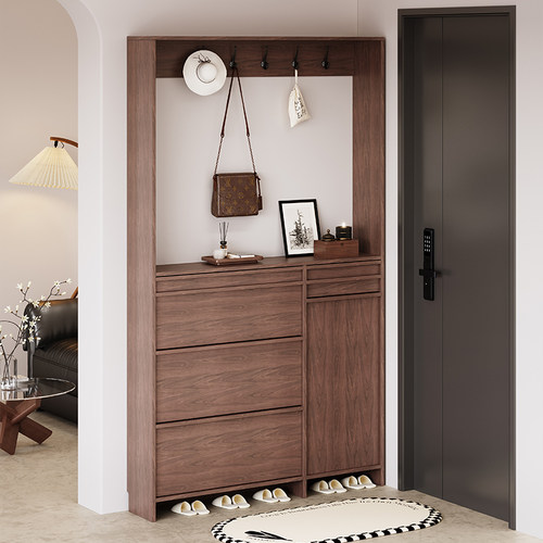 家用门口翻斗鞋柜挂衣架一体