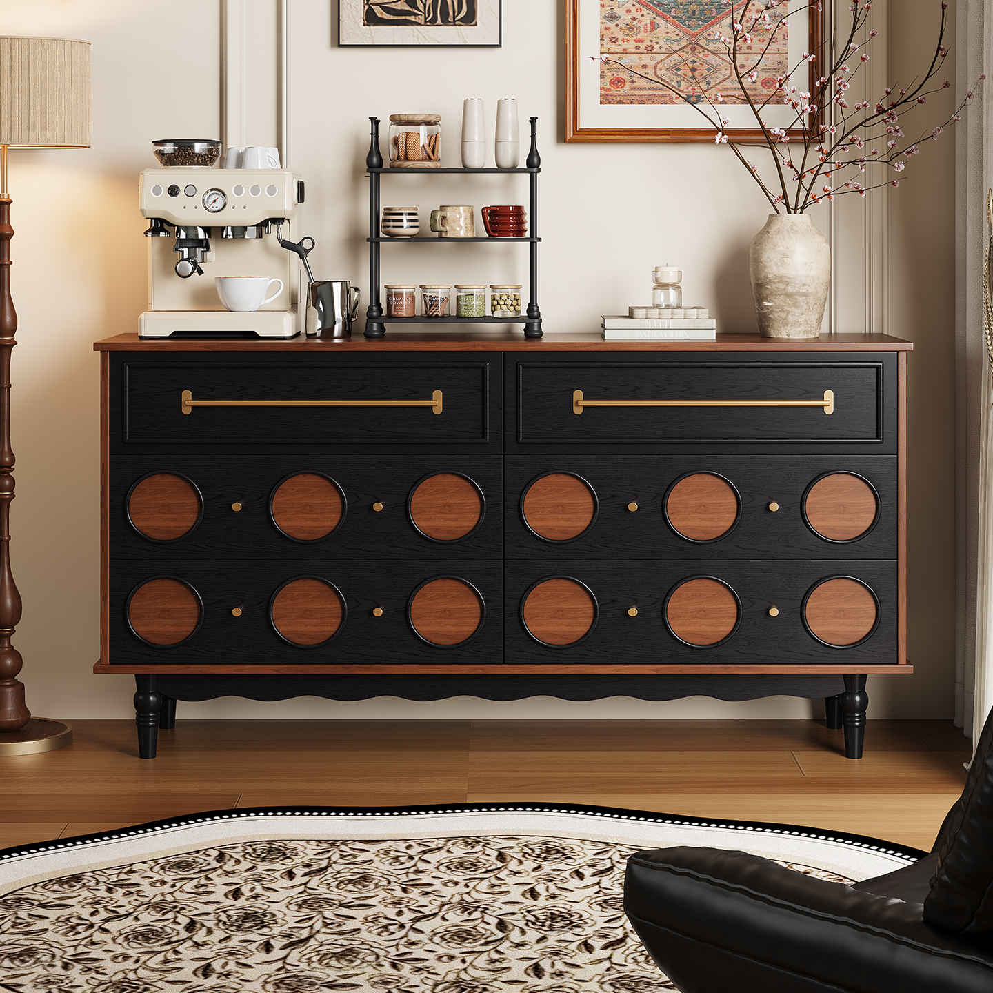 法式复古实木六斗柜收纳置物边柜