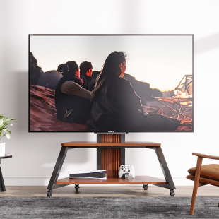 中古风可移动电视柜带轮小户型客厅卧室落地复古实木升降电视挂架