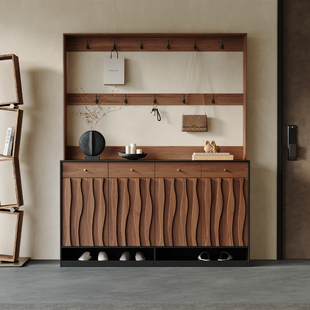 中古风入户实木鞋柜衣帽架一体靠墙多层家用门口踢脚抽屉收纳玄关