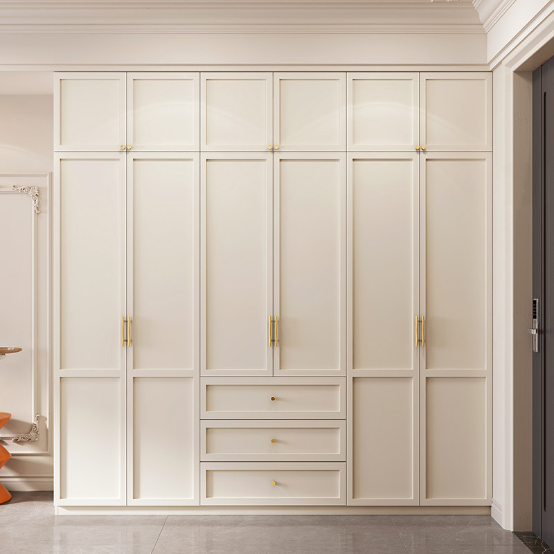法式奶油风衣柜家用卧室现代简约定制儿童实木储物柜整体到顶衣橱