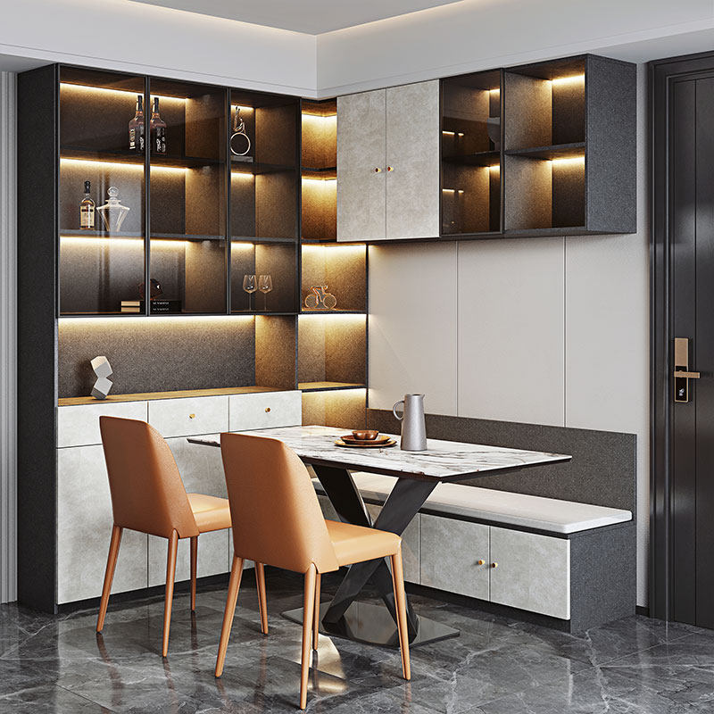 轻奢卡座餐边柜一体客厅靠墙高柜厨房储物柜子转角吊柜墙壁柜酒柜
