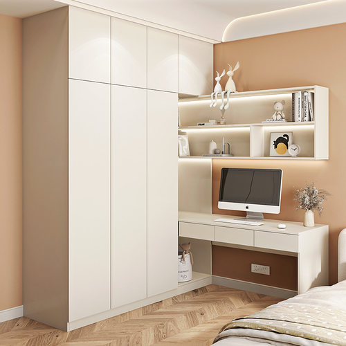 衣柜书桌一体组合儿童房转角电脑桌小户型家用卧室拐角衣橱连书柜