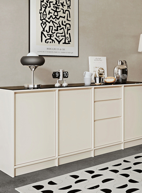 法式半高岩板餐边柜客厅靠墙储物柜白色矮柜小型茶水柜沙发背靠柜