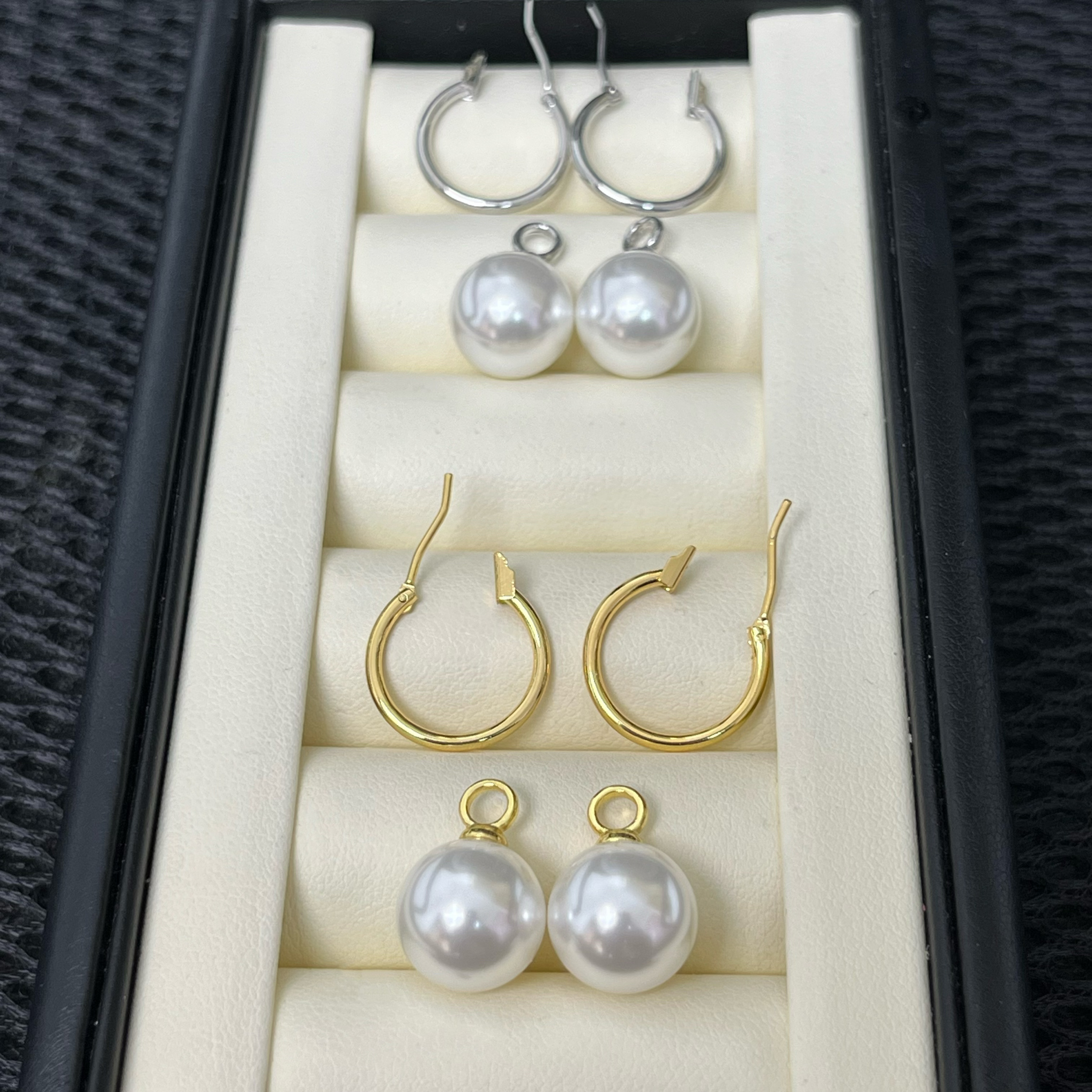 正圆珍珠强光耳饰小众设计感高级耳坠可拆卸耳扣一款三戴耳环耳圈