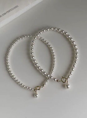 深海贝壳珍珠施家手链法式温柔小香风手串高级ins多层叠戴脚链