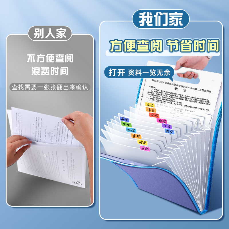 A4竖式手提风琴包试卷夹卷子收纳袋初中小学生用分类整理神器实