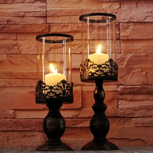 黑色刷金摩洛哥铁艺烛台摆件 欧式婚礼古典做旧饰品 餐桌店铺装饰