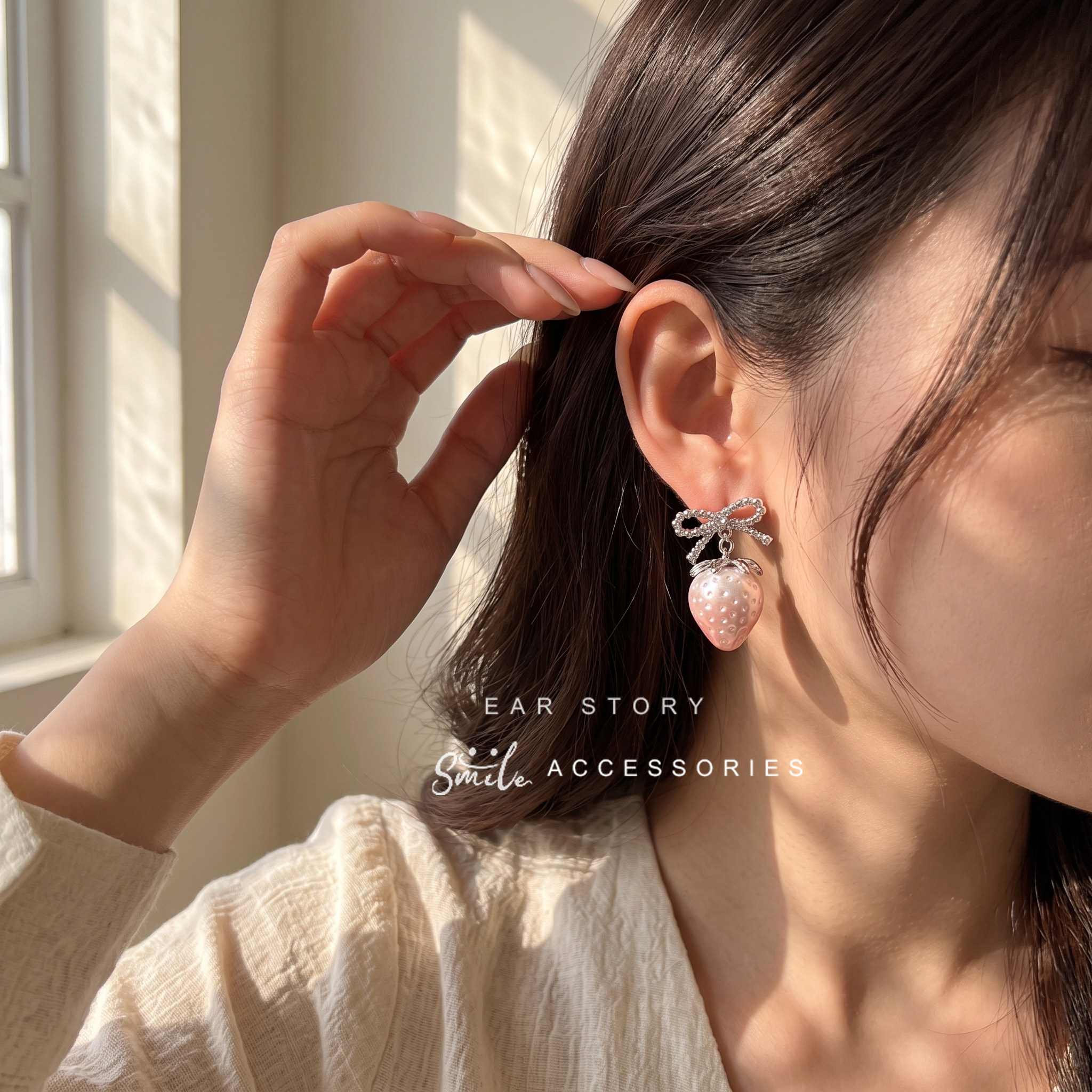 2026新款草莓蝴蝶结耳钉少女心