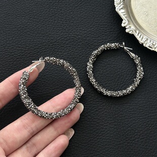 星光熠熠~爆闪满钻耳圈气质夸张碎钻大圆圈耳环2025新款耳饰女潮