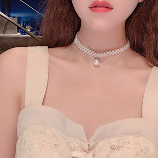 个性超仙珍珠锁骨链网红气质叠加颈链choker脖子饰品配饰短款项链