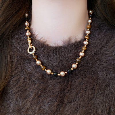 2025新款美拉德虎眼石珍珠项链女