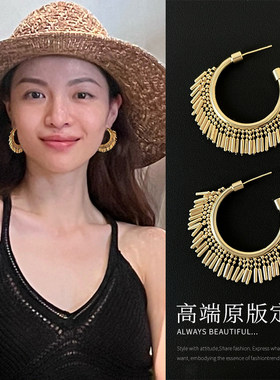 波西米亚民族风夸张流苏耳圈耳环