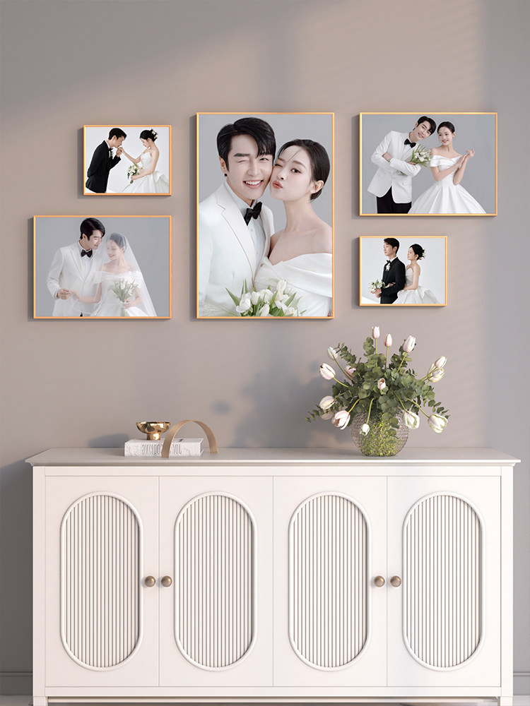 婚纱照墙组合相框水洗照片定制印花婚纱照创意客厅墙挂不对称