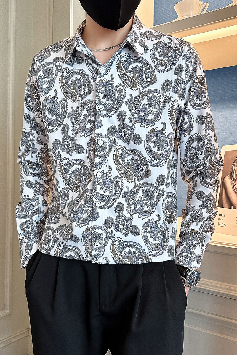 秋季新款衬衫男修身潮流腰果花衬衣寸衫A368-CX2028-P70,男装衬衫,电商A368