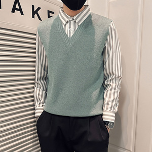 秋冬季新款假两件毛衣男潮流衬衫袖子针织衫       A368-M316-P88图片