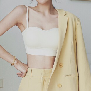 蜜格儿内衣女薄款大胸显小聚拢防下垂无痕美背文胸白色抹胸防走光