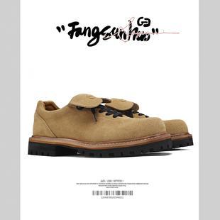 方三火小众原创秋季日系德比鞋男厚底反绒皮翻盖增高工装马丁靴男