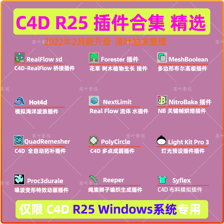 C4D R25插件合集 RealFlow Forester Light Kit Pro 3插件限Win用