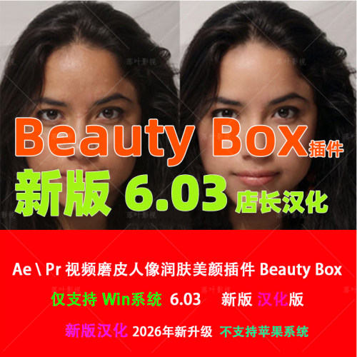 新Win版6.03汉化版Ae Pr用视频磨皮人像润肤美颜 Beauty Box插件