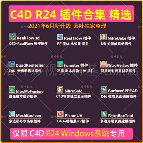C4D R24插件合集Forester RealFlow QuadRemesher插件仅限win专用