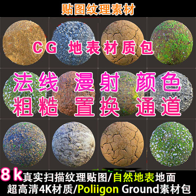 真实扫描纹理贴图 自然地表面超高清材质  Poliigon Ground 8k