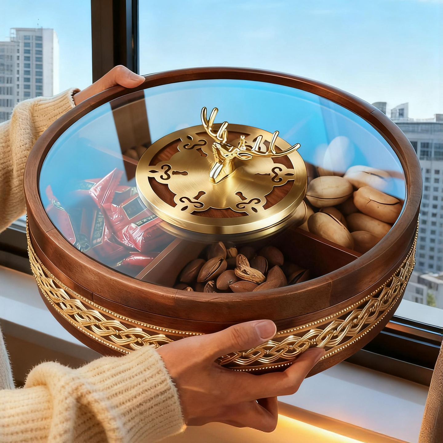 【中式黄铜】高档实木果盒高颜值