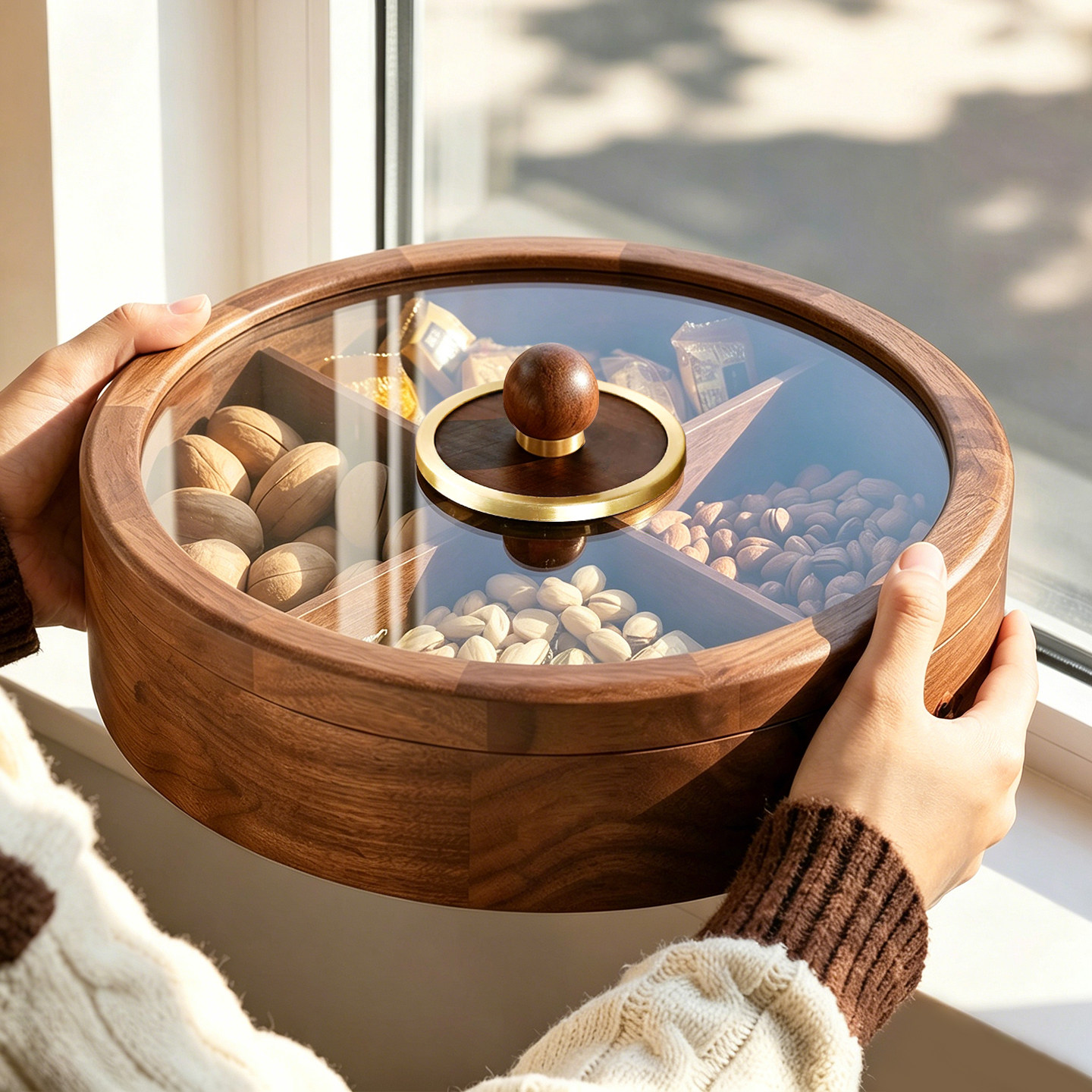 胡桃实木干果盘客厅茶几家用2026新款高颜值水果篮零食收纳摆放盒