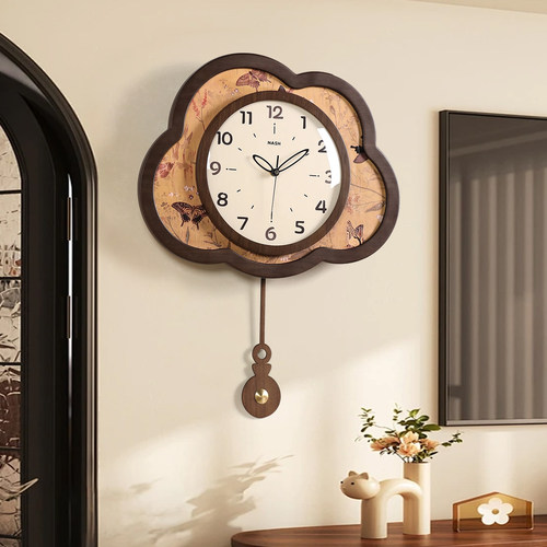 中古风家用皮革画时钟挂钟表