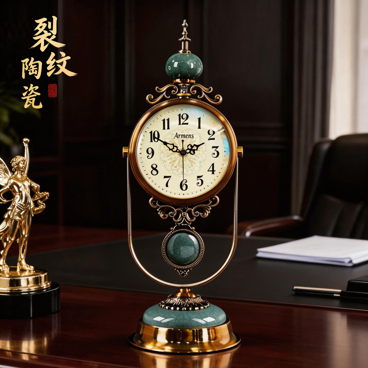 欧式高档精美座钟陶瓷美式复古轻奢高级感摆台式时钟摆件古典钟表