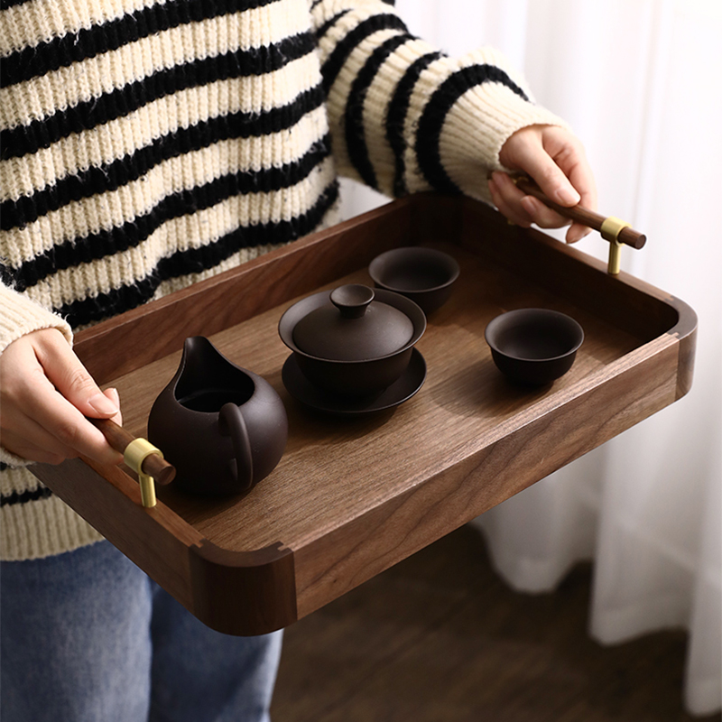 纳什托盘茶盘黑胡桃实木+铜