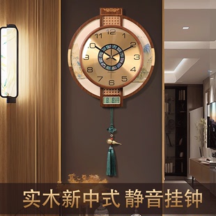 新中式 客厅挂钟2024新款 带日历万年历轻奢大气时钟表挂墙高端家用