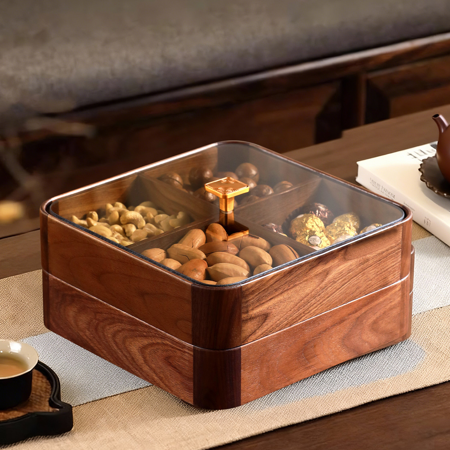 高档实木质果盘家用客厅干果坚果糖果盒过年茶几零食瓜子收纳盒