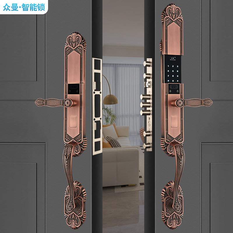 众曼3D人脸识别欧式别墅大门指纹锁家用防盗门全自动带可视智能锁