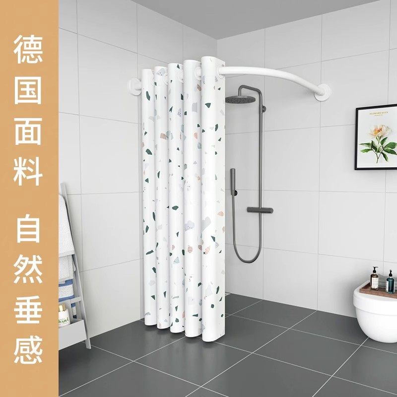 免打孔加厚浴帘套装弧形浴室帘子u型防水布转角卫生间淋浴帘杆L形