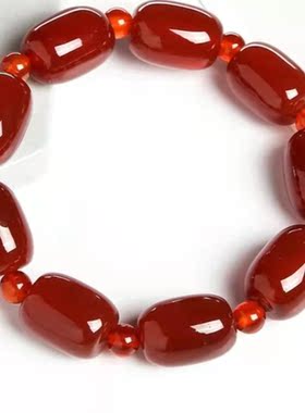 天然红玛瑙桶珠手串 红玉髓米型珠手串 民族风