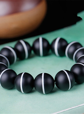 天然黑玛瑙手链 一线天款天珠玛瑙手串 黑缠丝玛瑙手串