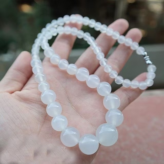 天然白玉髓项链塔珠玉链 时尚百搭白玛瑙项链 送妈妈送亲友礼物