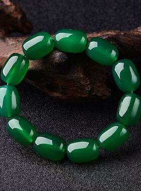 天然冰种绿玛瑙桶珠手链  绿玉髓老型珠手链 情侣款