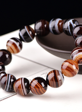 天然黑纹玛瑙手链 缠丝黑条纹玛瑙手链圆珠