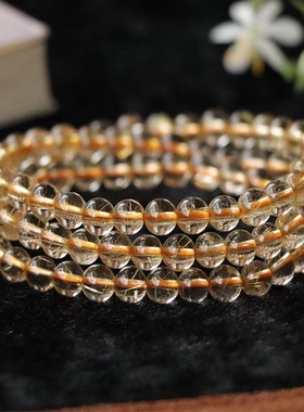 金发晶手链多圈男女 黄发晶手串 钛晶三圈手链 黄水晶佛珠