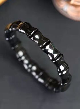 天然黑曜石手链竹节珠黑曜石水晶手链霸气美丽
