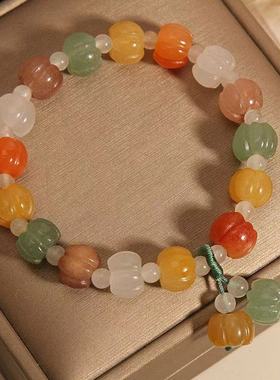 天然彩虹色金丝玉手链南瓜珠玉石手链 包邮