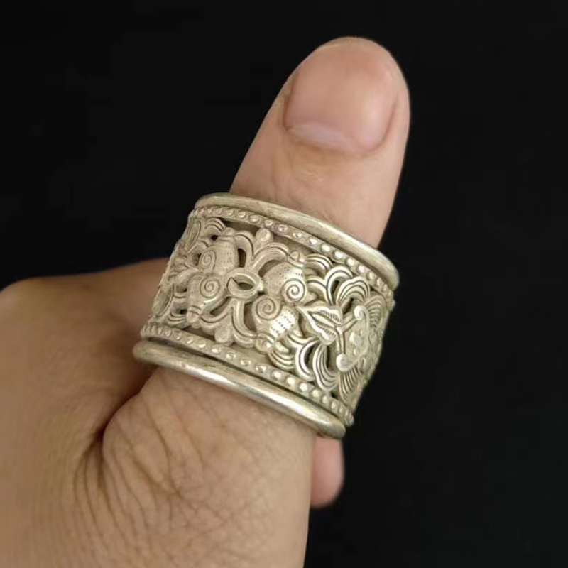 古玩扳指藏银扳指蝙蝠款式指环戒指复古民族风