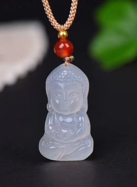天然高冰玛瑙儿童佛吊坠冰透玉髓娃娃佛玉石吊坠精美新款吉祥如意