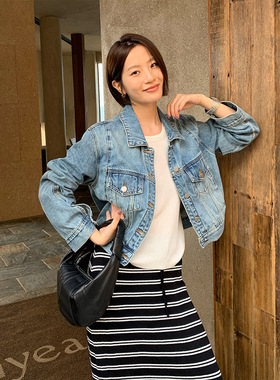 THE MIND复古做旧水洗牛仔外套2026春季翻领短款女新款休闲夹克