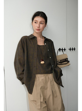 NEIHE内赫扎染印花女式衬衣时尚两件套衬衫女2026春秋季新款上衣