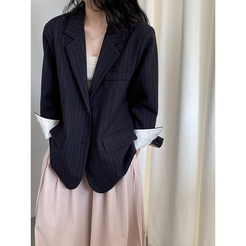 江左韩系高级质感极简风后背刺绣西装2026春装新款条纹西服女外套,女装/女士精品,西装,淘宝优惠券,粉丝福利购,淘宝优惠卷