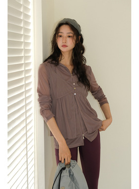 NEIHE内赫2026新款春装女装韩系洋气网纱时尚两件套衬衫女上衣